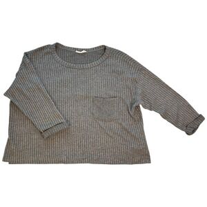 LUSH Gray Ribbed Knit Long Sleeve Top Women's Size S Soft Stretch Lounge Casual
